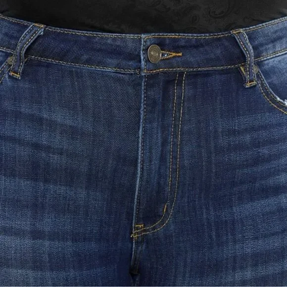 Kancan Mid Rise Dark Wash Classic Slim Flare Jeans Light Distressing – NWT - Picture 8 of 13